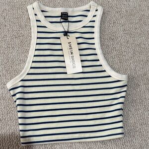 NWT SHEIN Cream and Navy Striped Tank Top